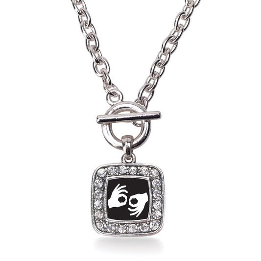 Silver Sign Language Interpreter Square Charm Toggle Necklace