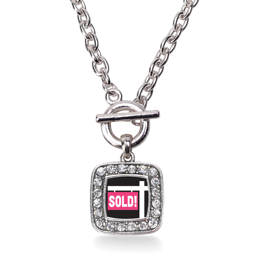 Silver Sold Square Charm Toggle Necklace