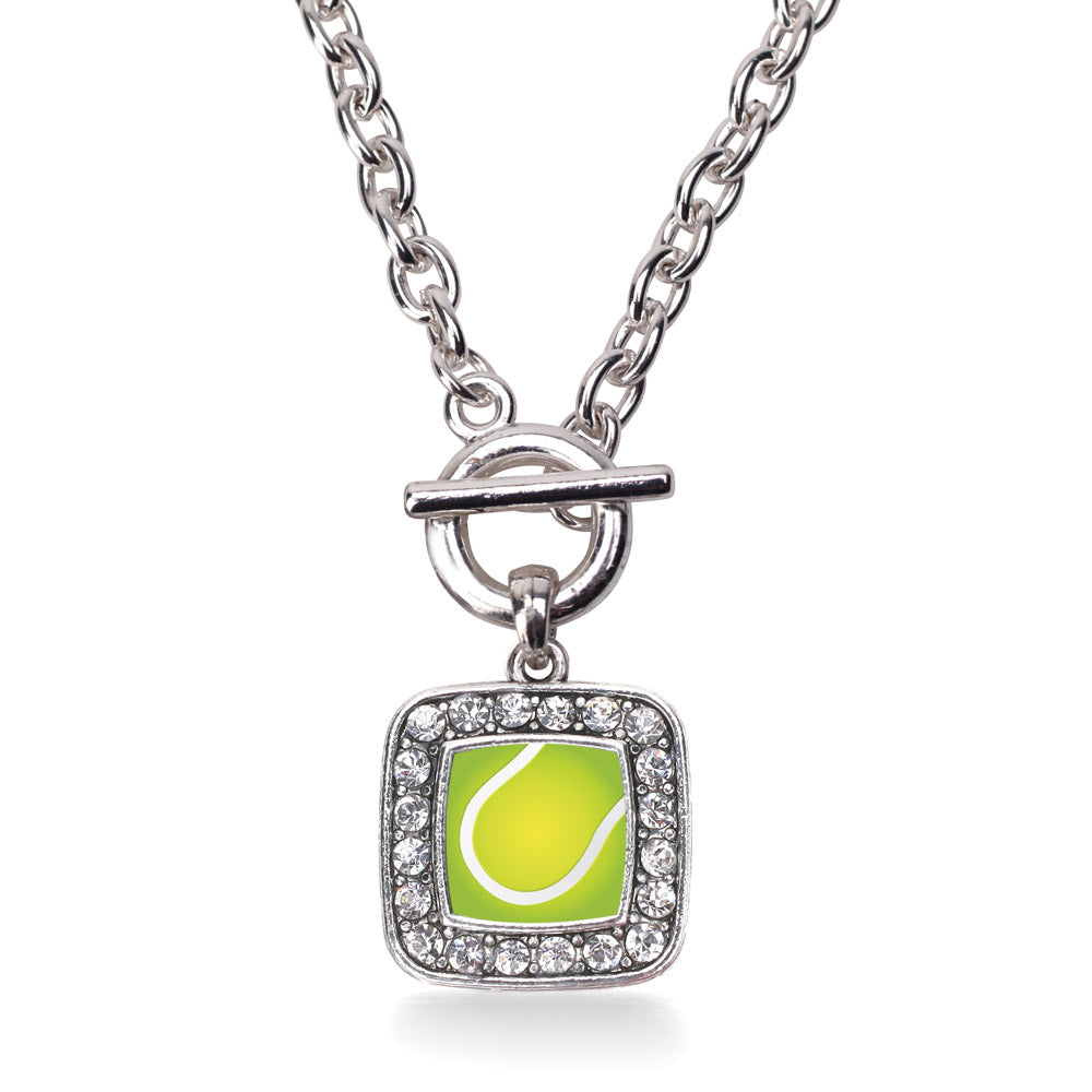 Silver Tennis Square Charm Toggle Necklace