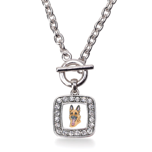 Silver The German Shepherd Square Charm Toggle Necklace