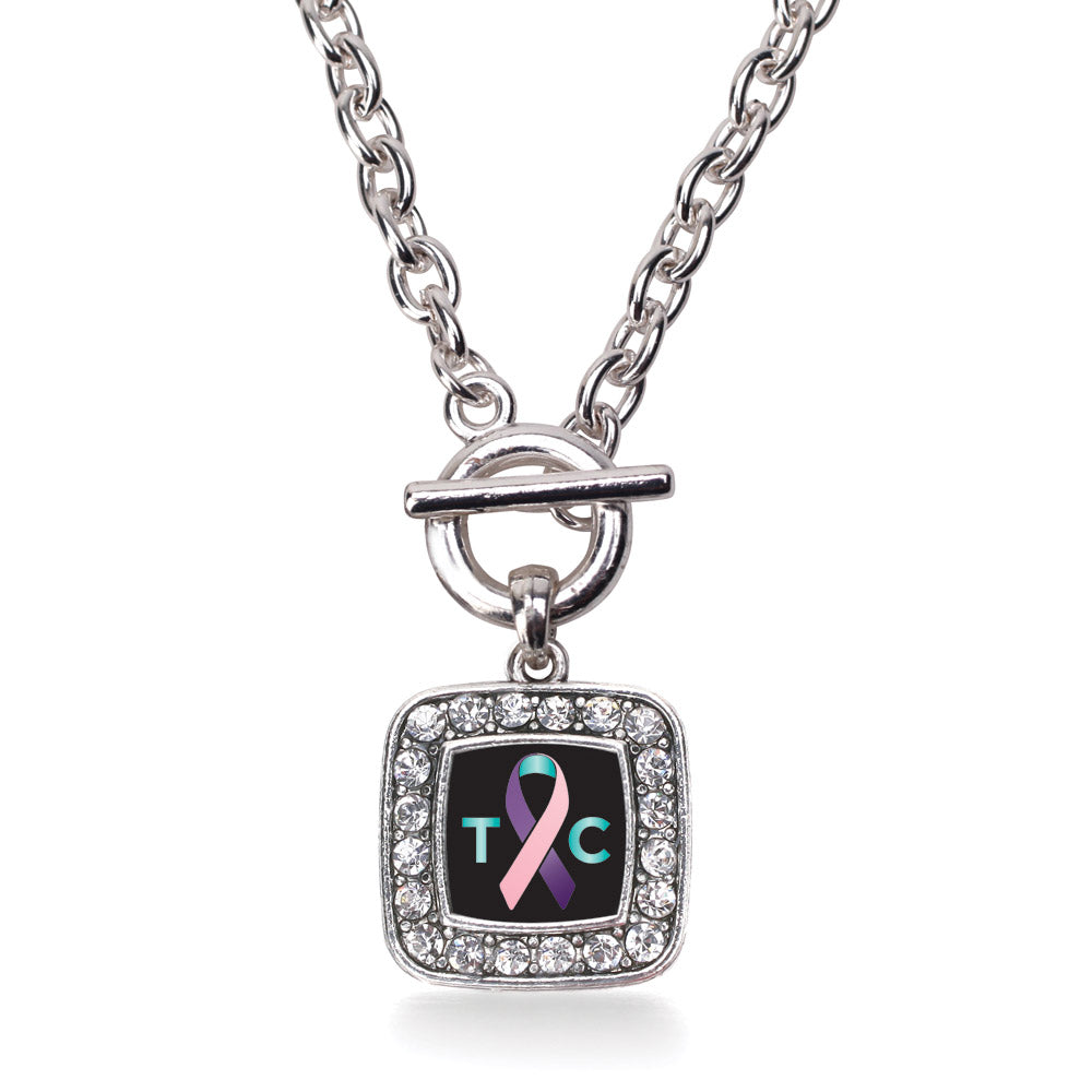 Silver Thyroid Cancer Support Square Charm Toggle Necklace