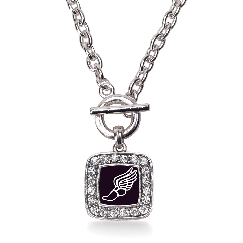 Silver Track Runner Square Charm Toggle Necklace