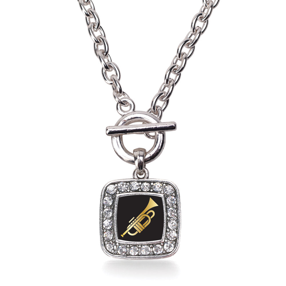 Silver Trumpet Square Charm Toggle Necklace