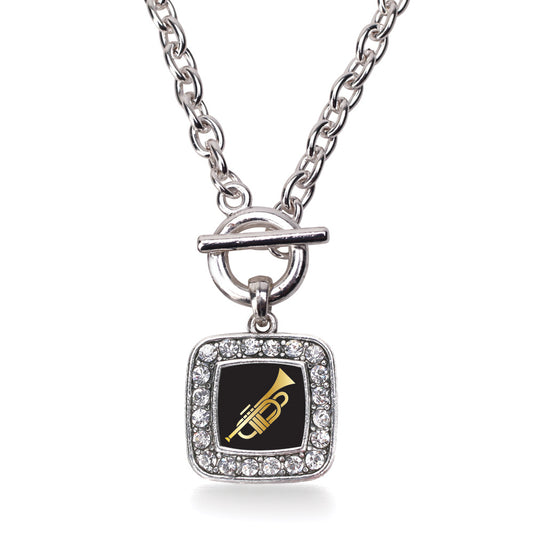 Silver Trumpet Square Charm Toggle Necklace