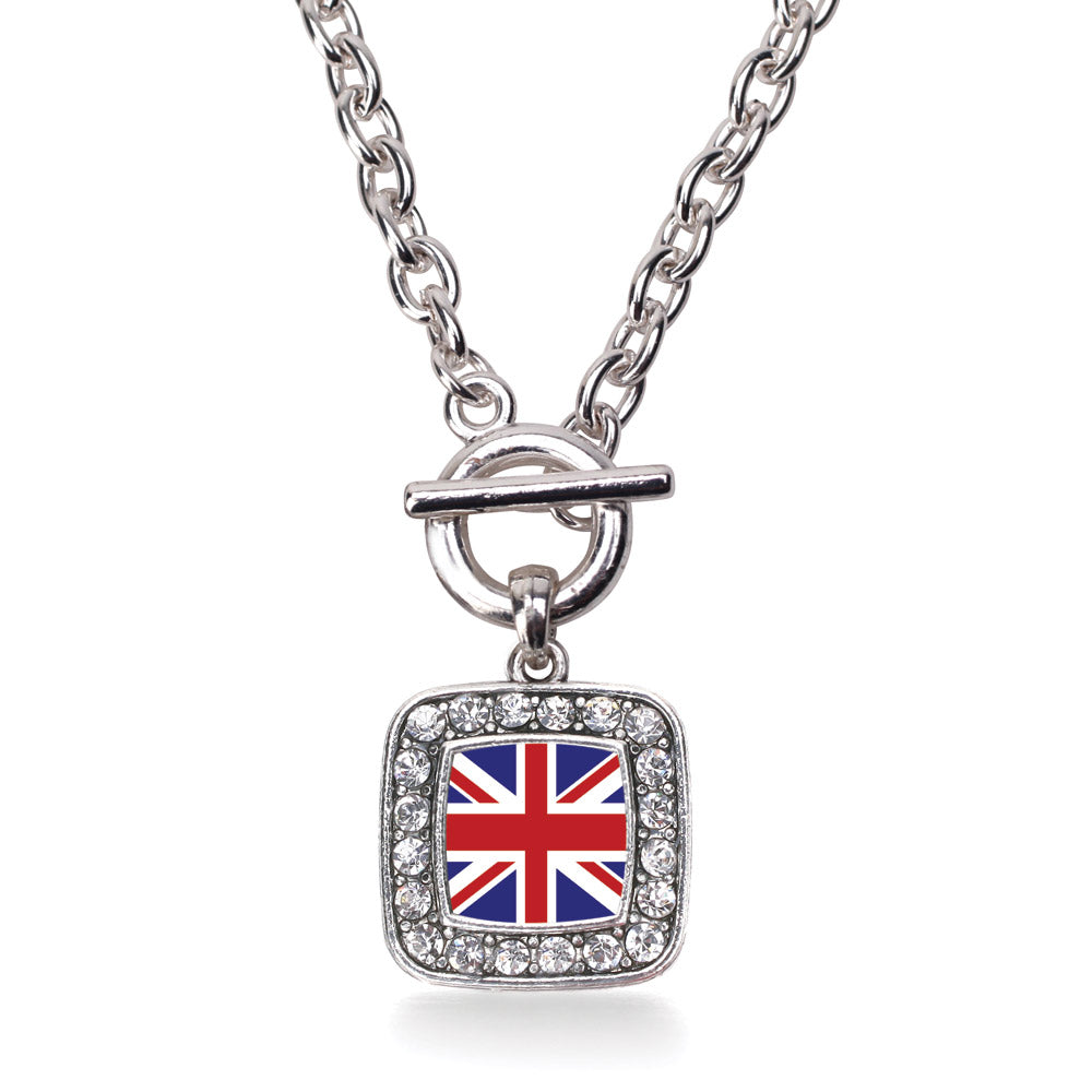 Silver UK Flag Square Charm Toggle Necklace