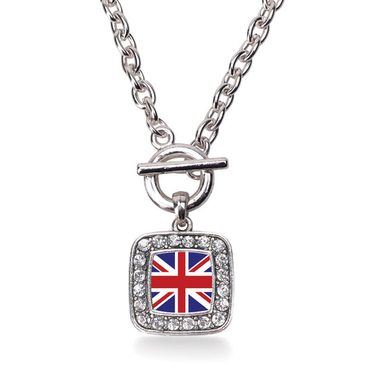 Silver UK Flag Square Charm Toggle Necklace