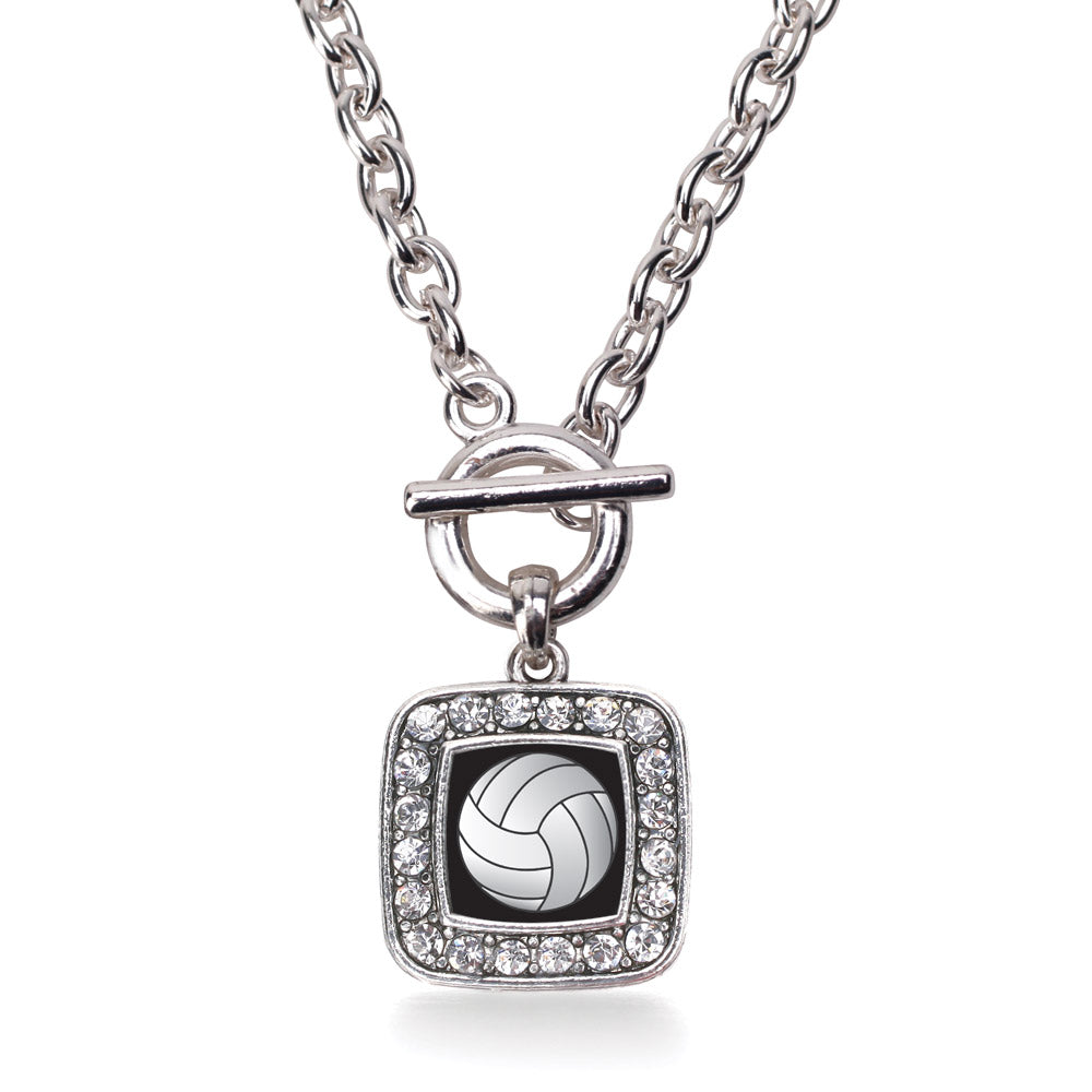 Silver Volleyball Square Charm Toggle Necklace