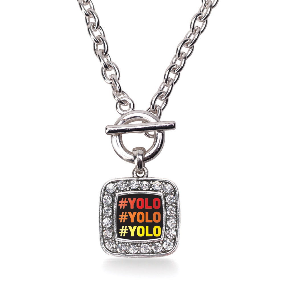 Silver You Only Live Once Square Charm Toggle Necklace