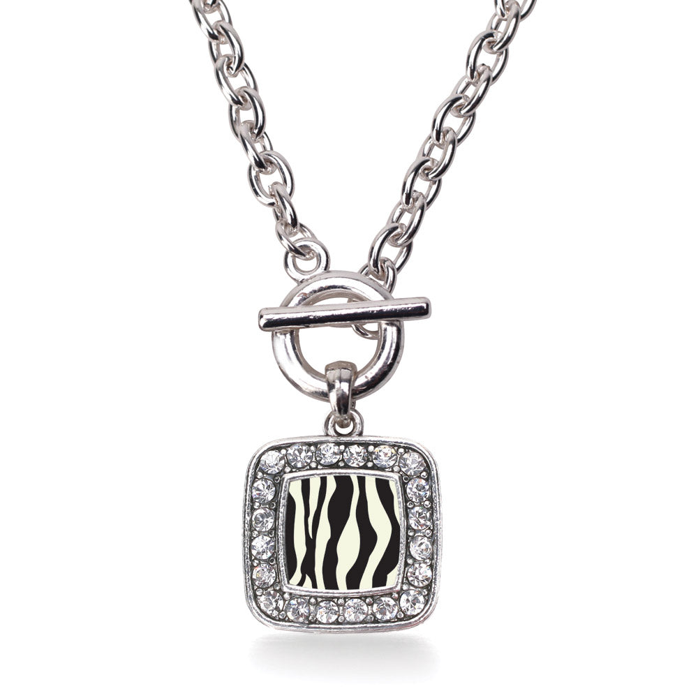 Silver Zebra Print Square Charm Toggle Necklace