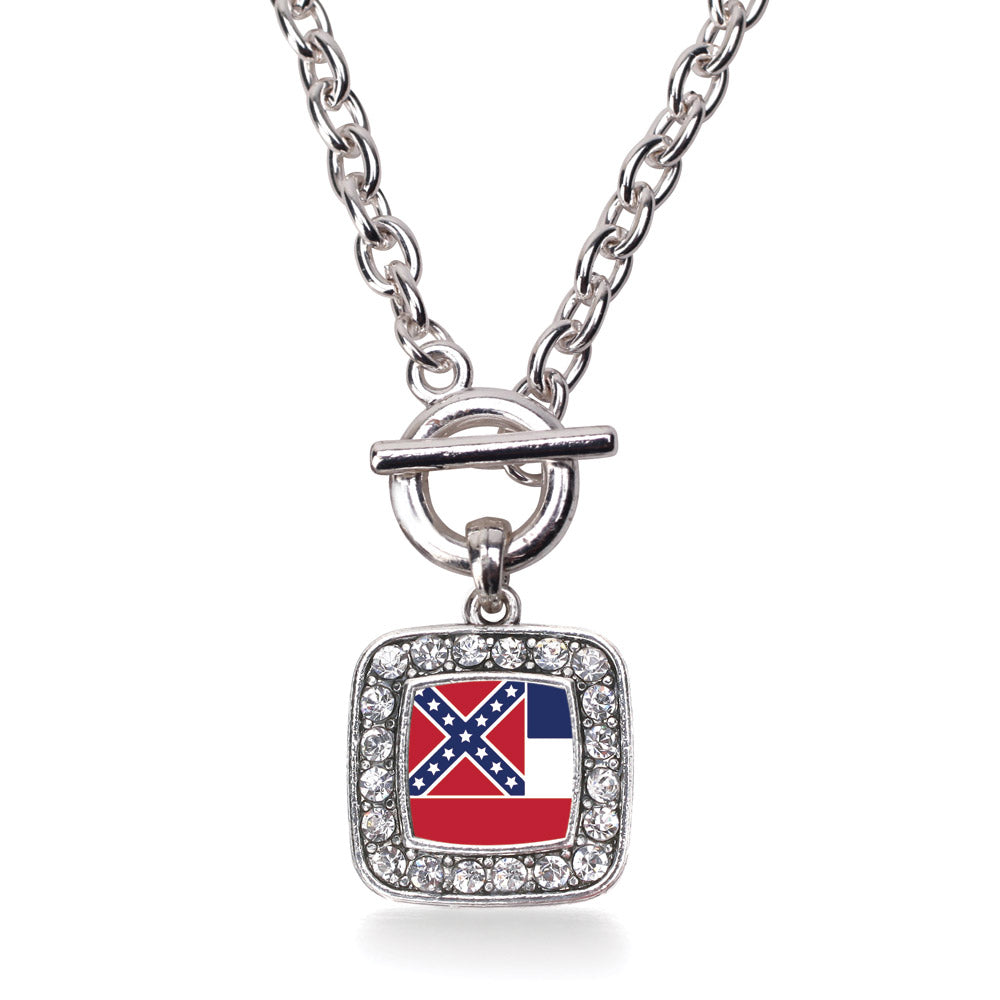 Silver Mississippi Flag Square Charm Toggle Necklace