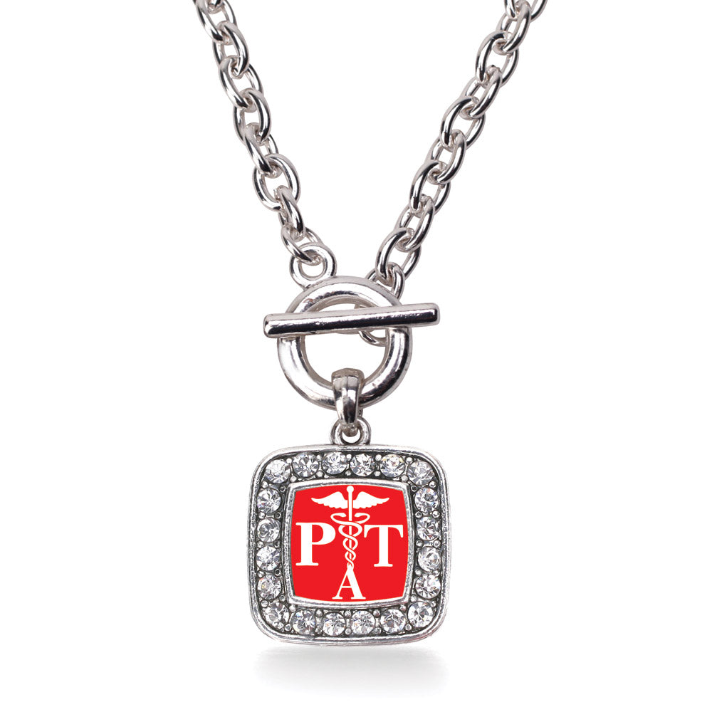 Silver Physical Therapist Assistant Square Charm Toggle Necklace
