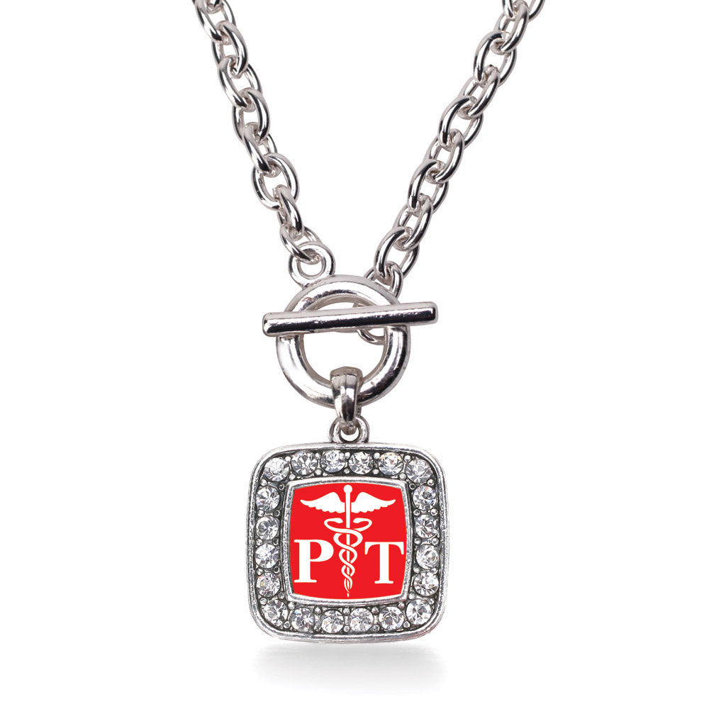 Silver Physical Therapist Square Charm Toggle Necklace