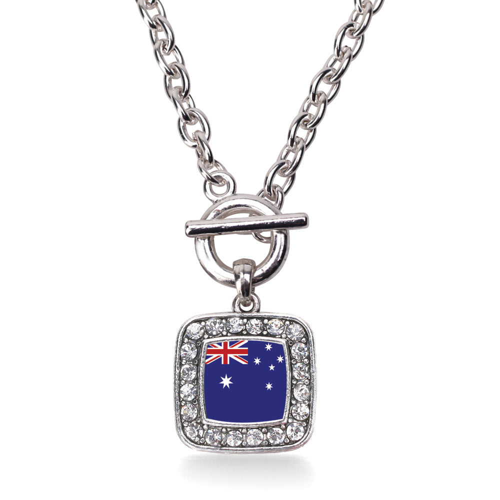 Silver Australian Flag Square Charm Toggle Necklace