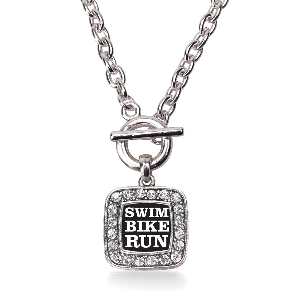 Silver The Triathletes Square Charm Toggle Necklace