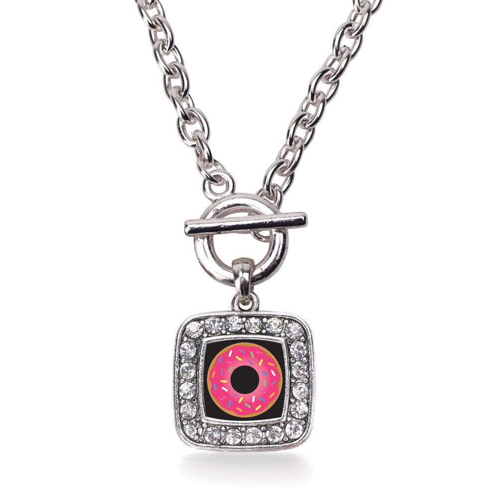 Silver Sprinkled Donut Square Charm Toggle Necklace