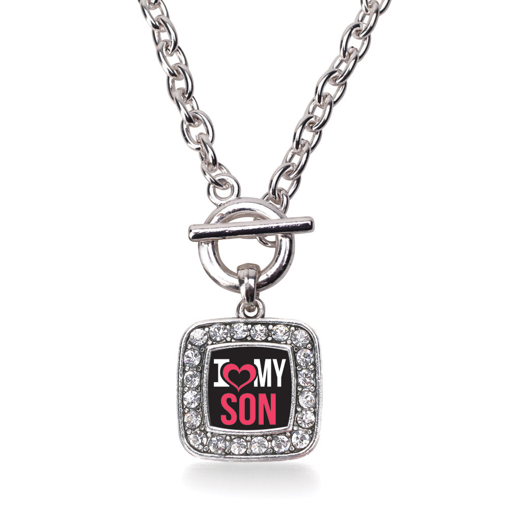 Silver I Love My Son Square Charm Toggle Necklace