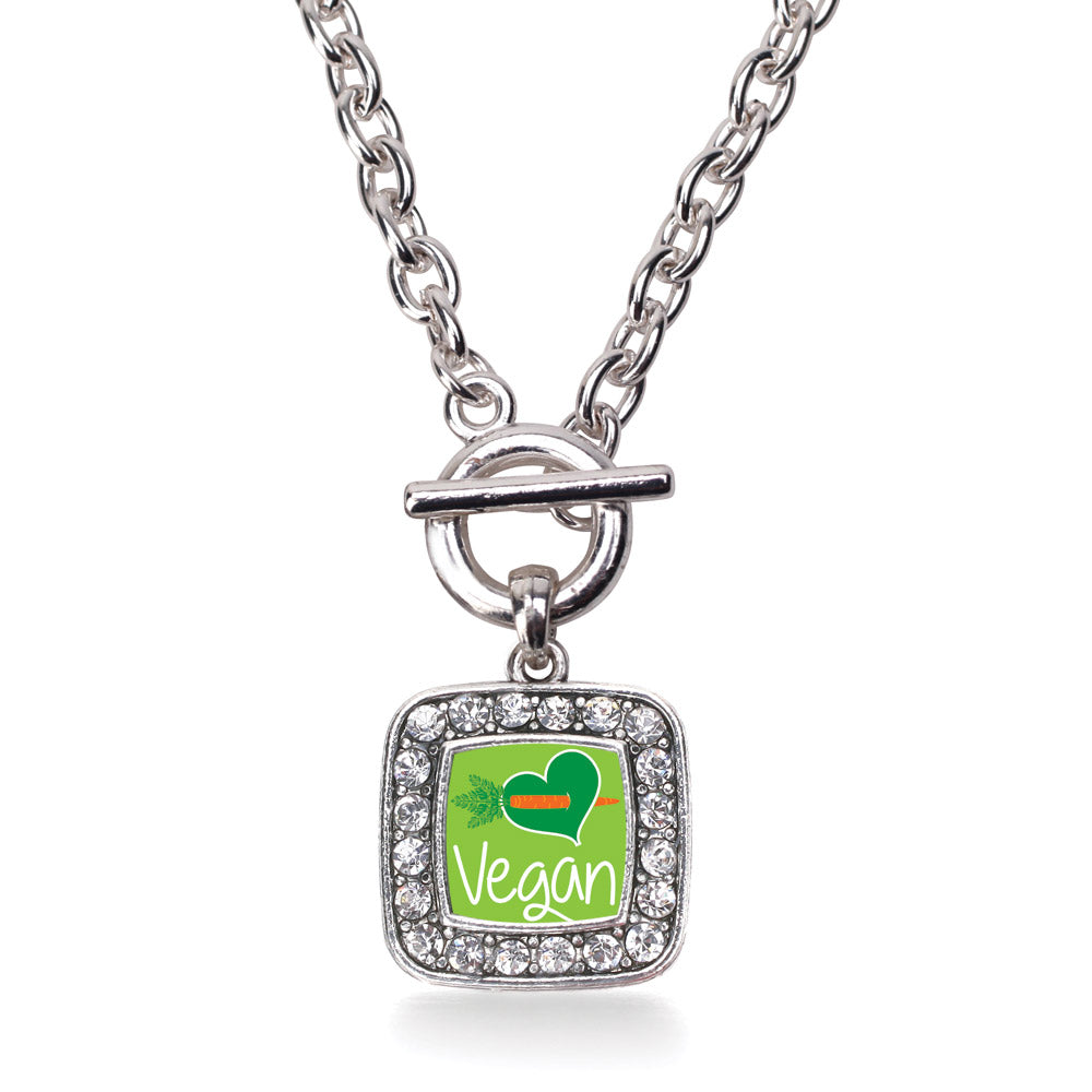 Silver Vegan Square Charm Toggle Necklace