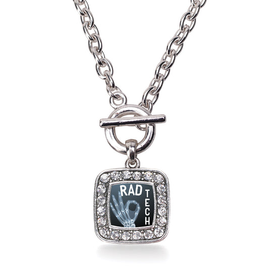Silver Rad Tech Square Charm Toggle Necklace