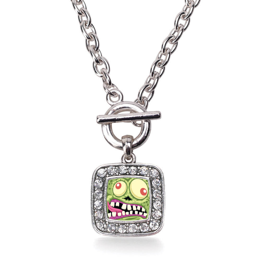 Silver Hungry Zombie Square Charm Toggle Necklace