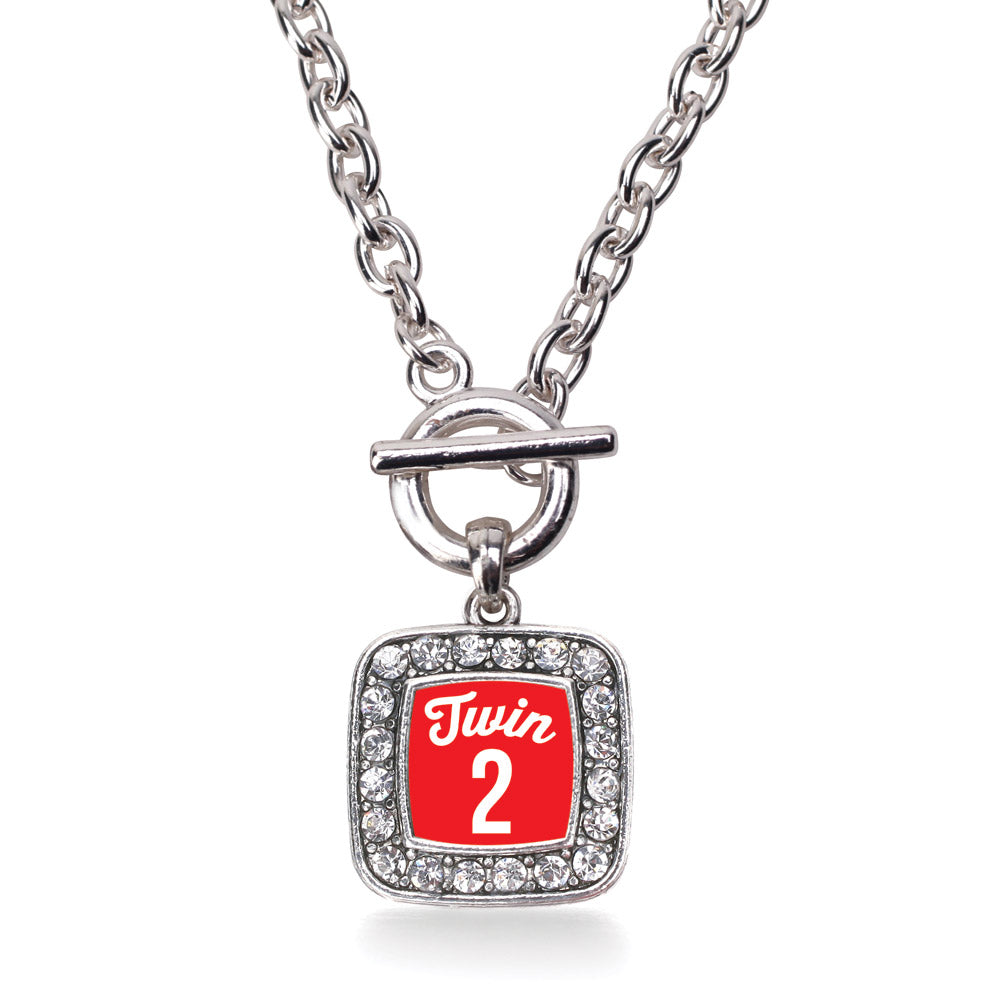 Silver Twin Two Square Charm Toggle Necklace