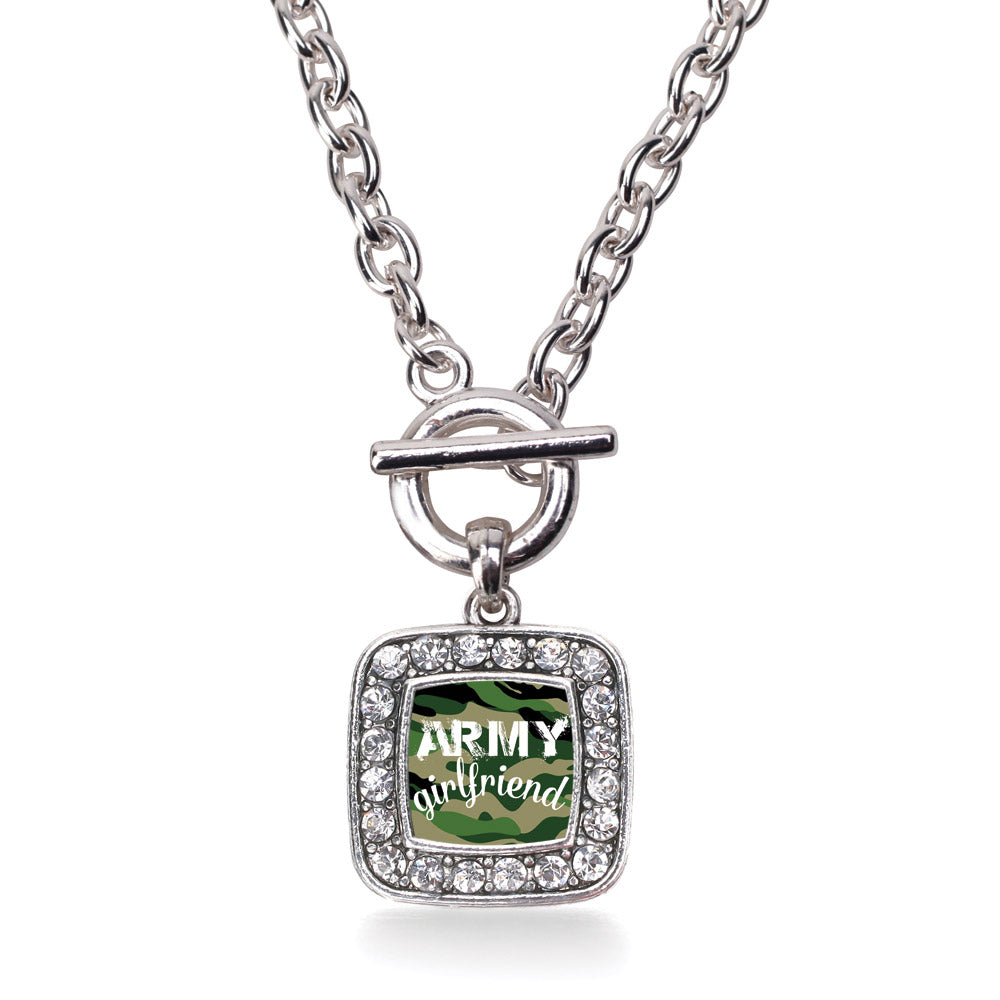 Silver Army Girlfriend Square Charm Toggle Necklace