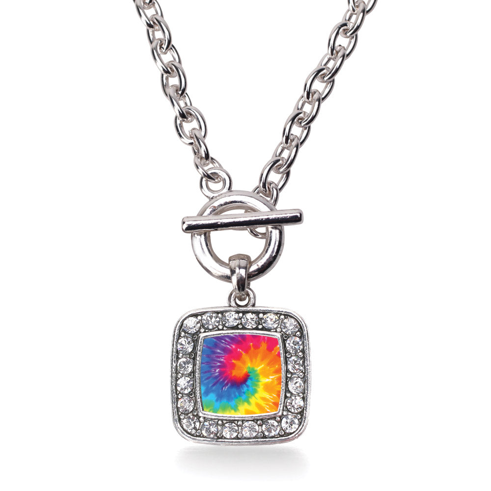 Silver Tie Dye Square Charm Toggle Necklace