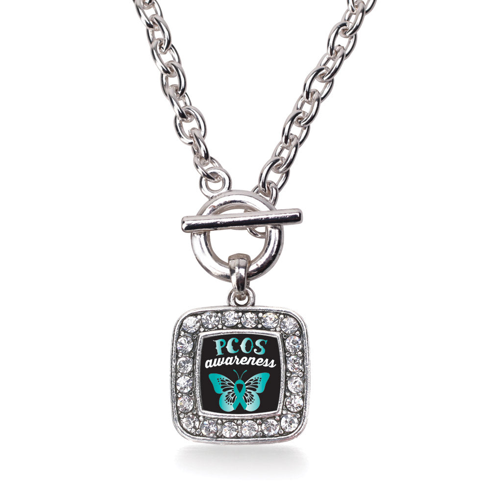 Silver PCOS Awareness Square Charm Toggle Necklace