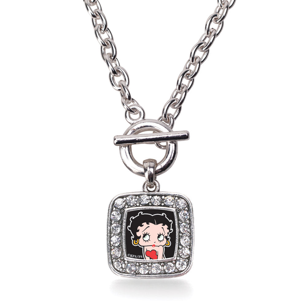 Silver Betty Boop Square Charm Toggle Necklace