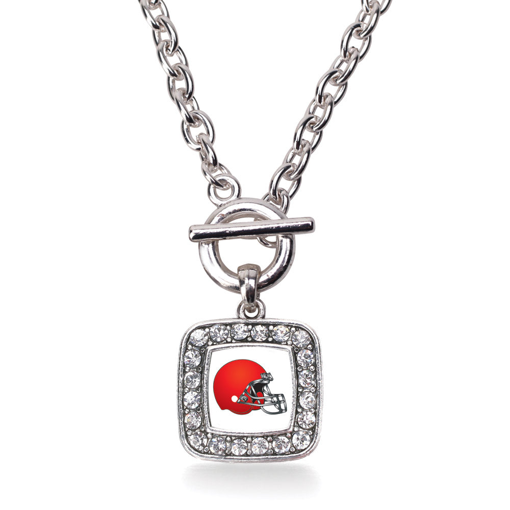 Silver Red and White Team Helmet Square Charm Toggle Necklace