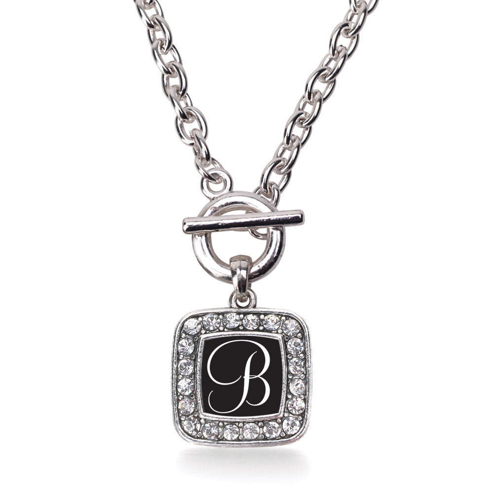 Silver My Script Initials - Letter B Square Charm Toggle Necklace