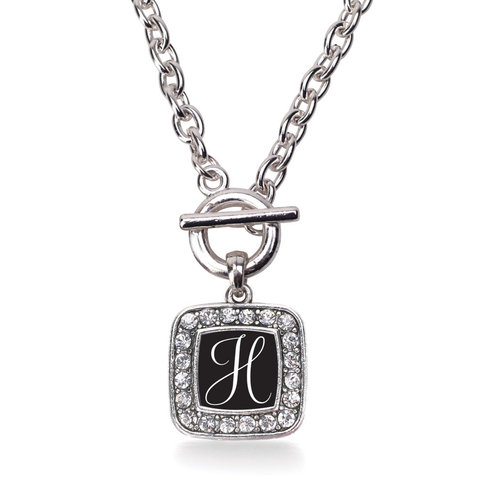 Silver My Script Initials - Letter H Square Charm Toggle Necklace