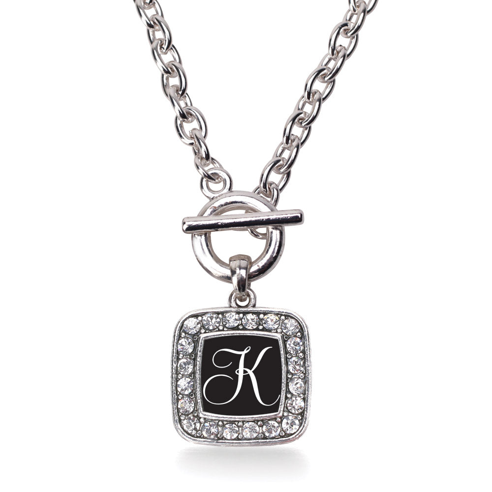 Silver My Script Initials - Letter K Square Charm Toggle Necklace