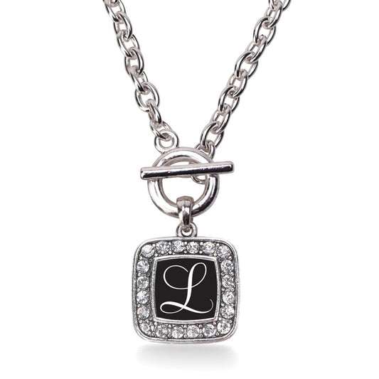 Silver My Script Initials - Letter L Square Charm Toggle Necklace