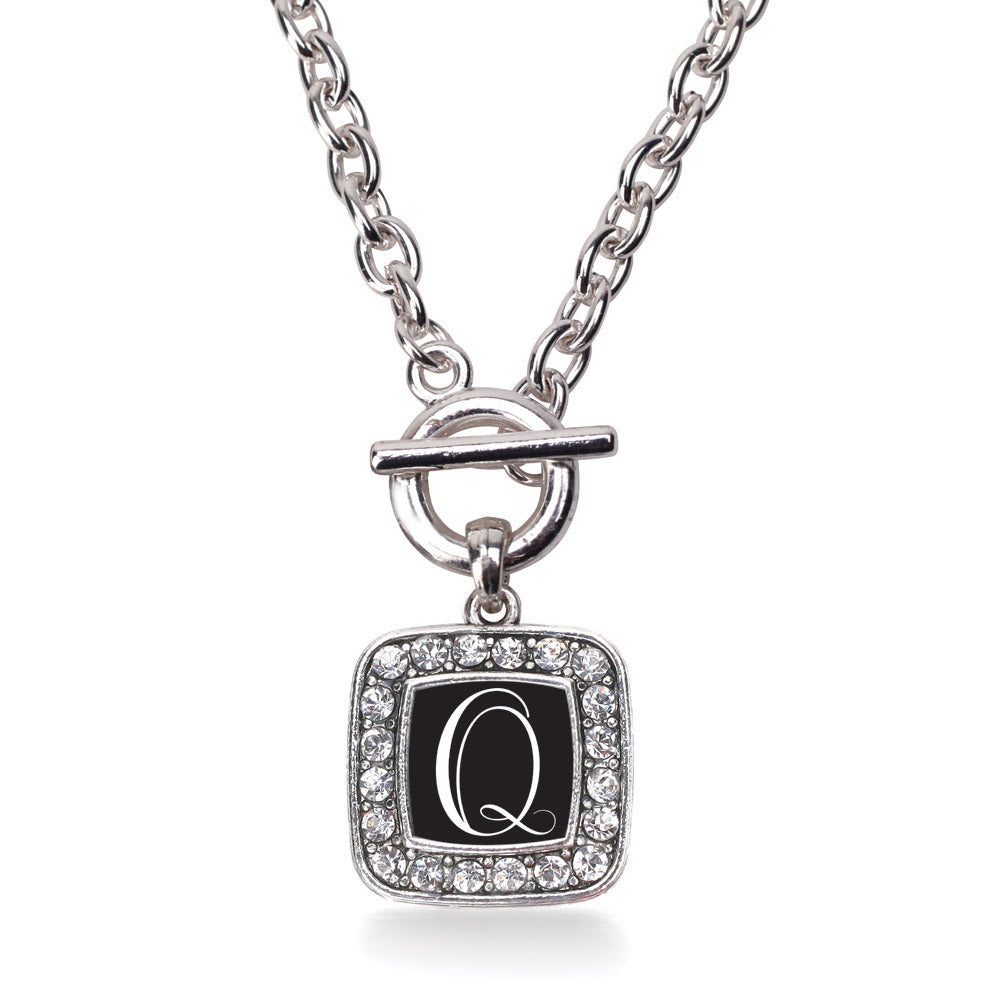 Silver My Script Initials - Letter Q Square Charm Toggle Necklace