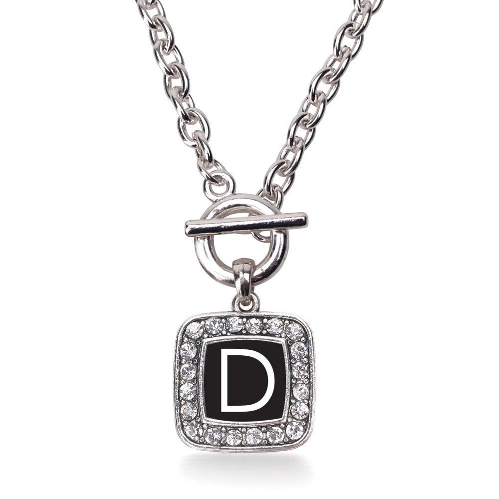 Silver My Initials - Letter D Square Charm Toggle Necklace