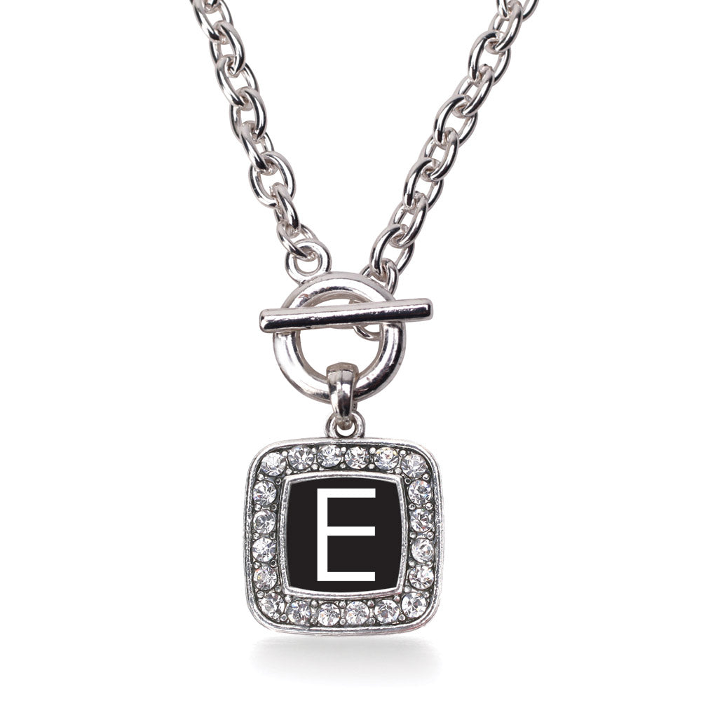 Silver My Initials - Letter E Square Charm Toggle Necklace