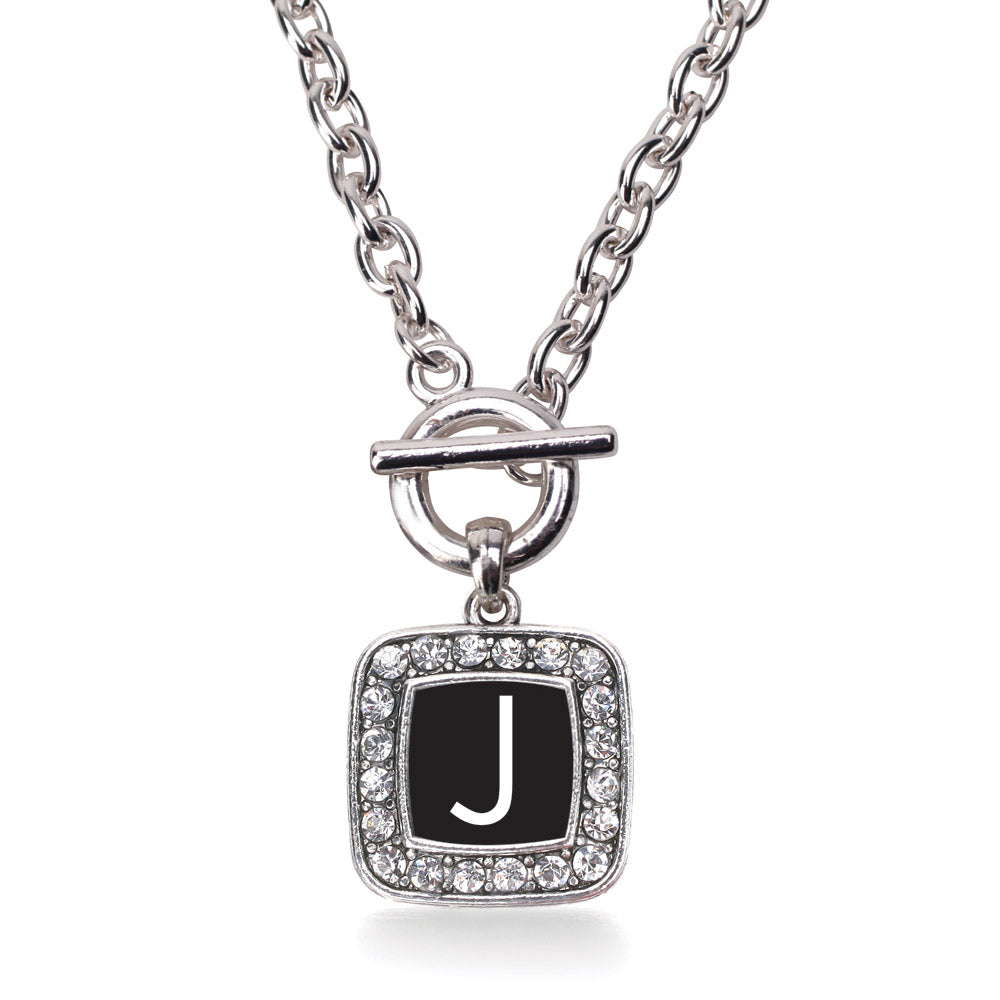 Silver My Initials - Letter J Square Charm Toggle Necklace
