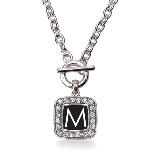 Silver My Initials - Letter M Square Charm Toggle Necklace