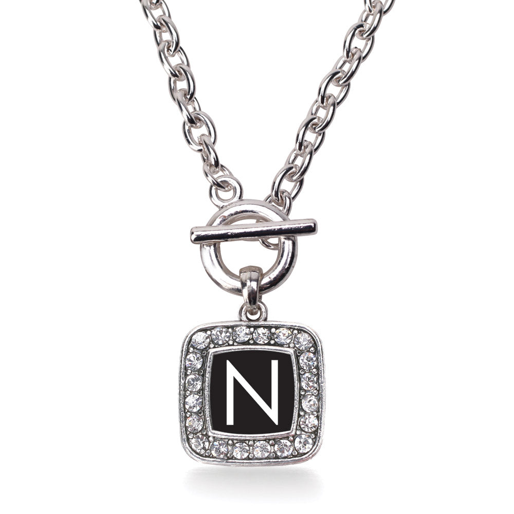 Silver My Initials - Letter N Square Charm Toggle Necklace