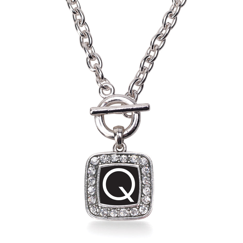 Silver My Initials - Letter Q Square Charm Toggle Necklace
