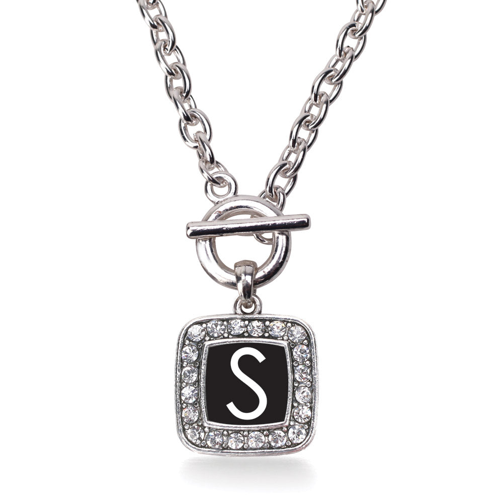 Silver My Initials - Letter S Square Charm Toggle Necklace
