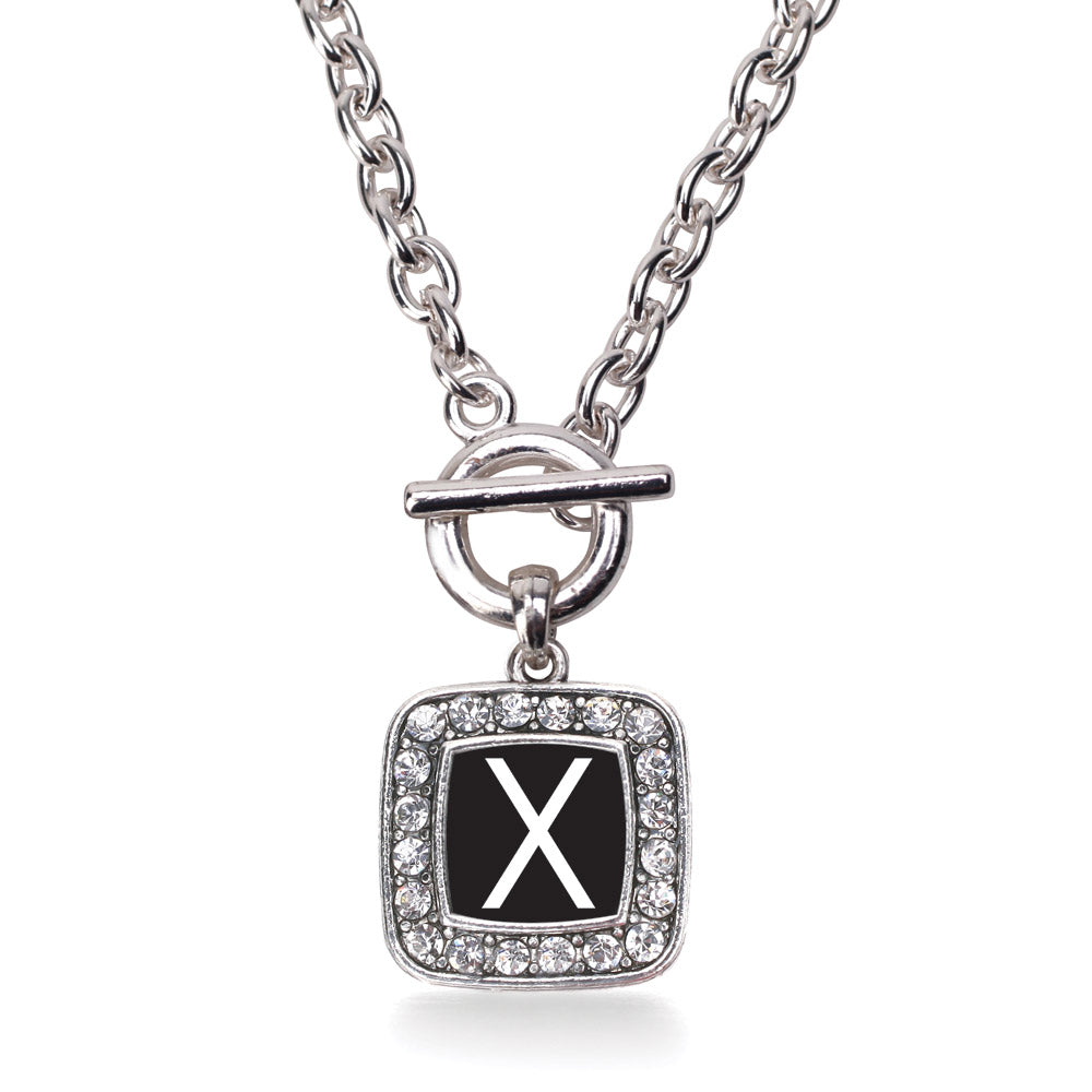 Silver My Initials - Letter X Square Charm Toggle Necklace