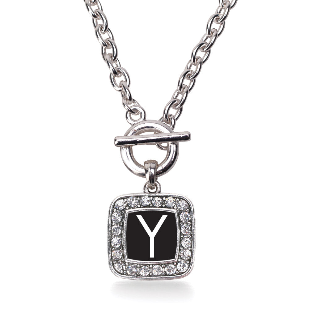 Silver My Initials - Letter Y Square Charm Toggle Necklace