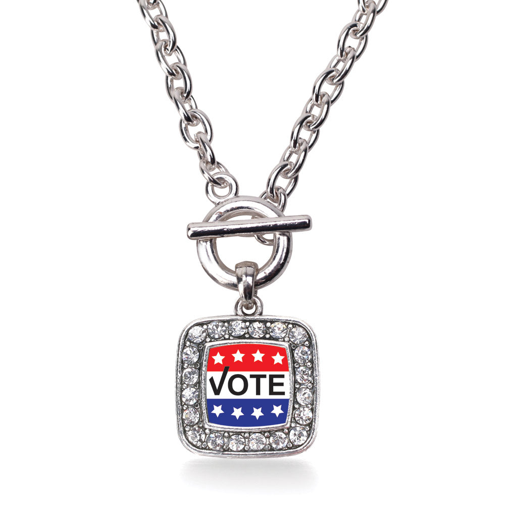 Silver Vote Today Square Charm Toggle Necklace