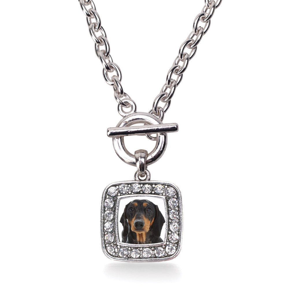 Silver The Dachshund Square Charm Toggle Necklace