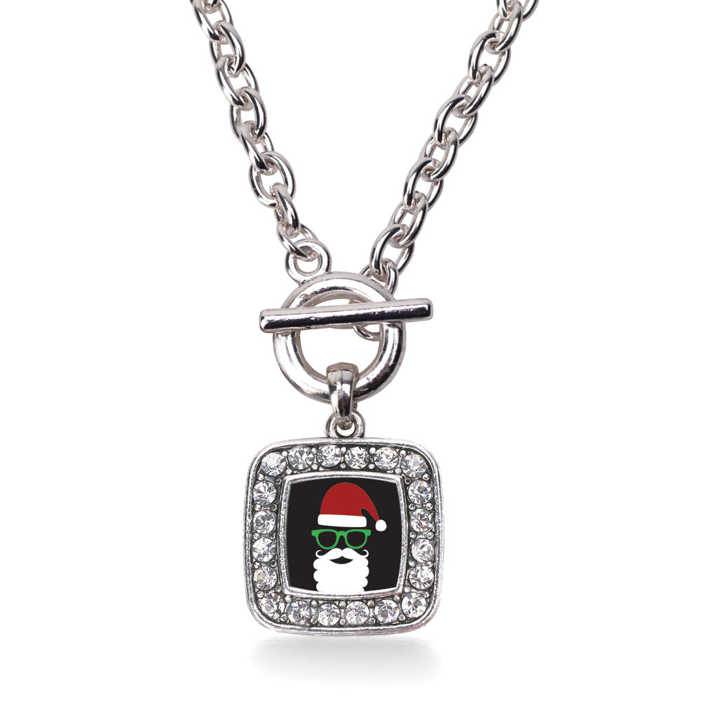 Silver Hipster Santa Square Charm Toggle Necklace