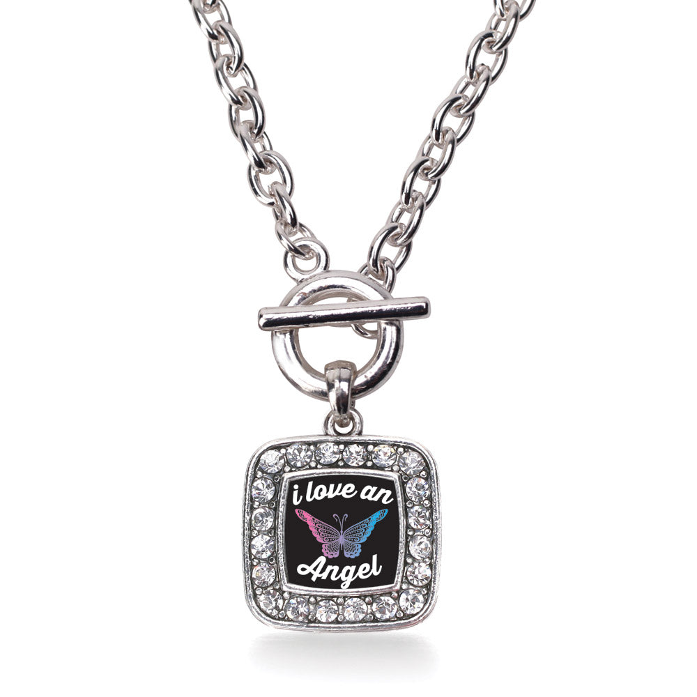 Silver I Love An Angel Square Charm Toggle Necklace