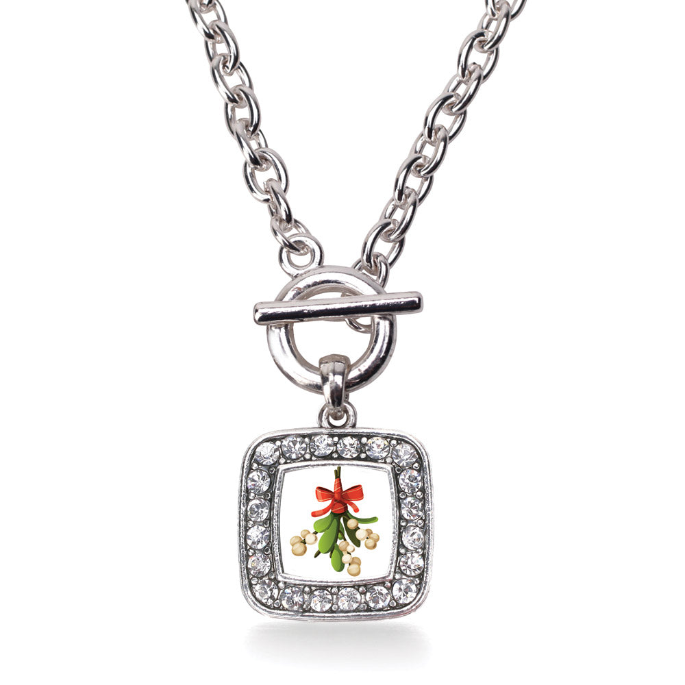 Silver Mistletoe Square Charm Toggle Necklace