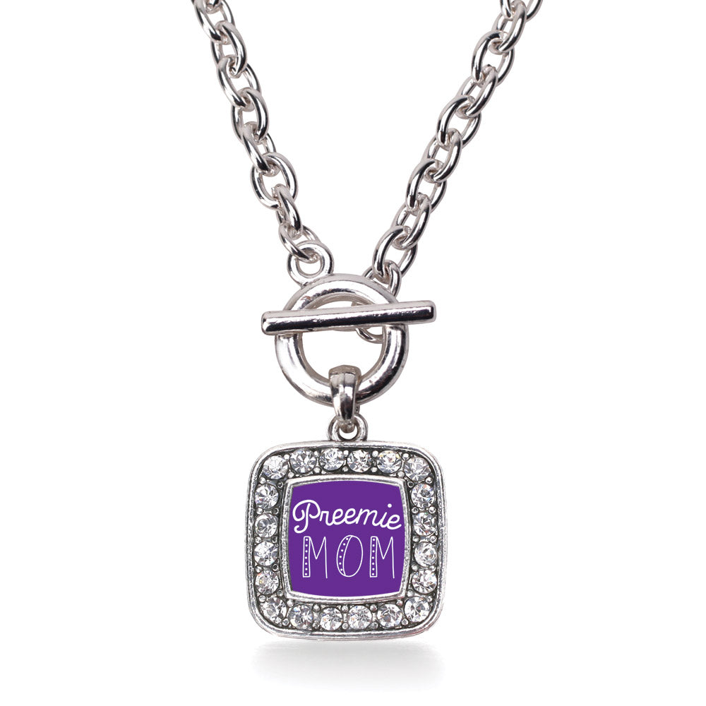 Silver Preemie Mom Square Charm Toggle Necklace