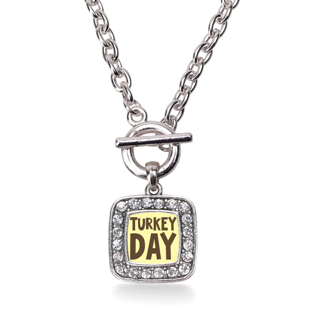 Silver Turkey Day Square Charm Toggle Necklace